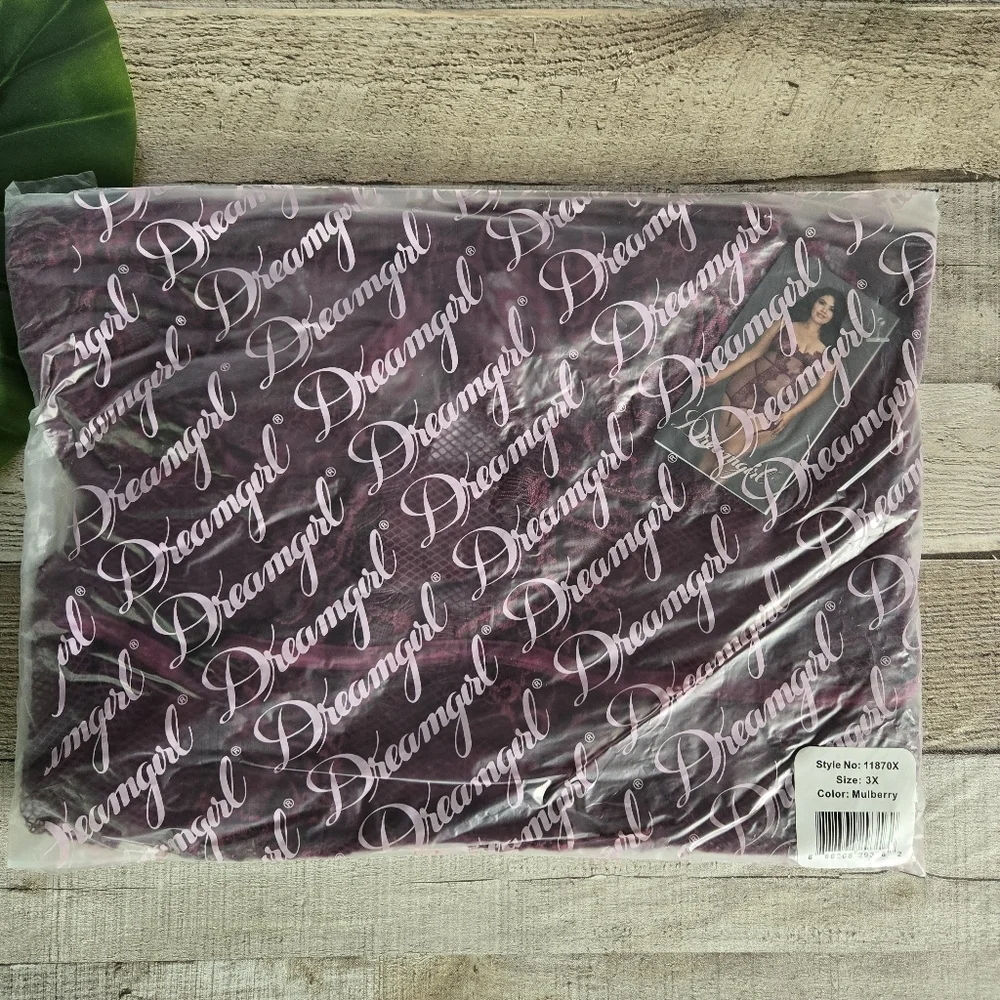 DREAMGIRL | "What A Mesh" Fishnet & Lace Chemise in Mulberry sz 3X - Picture 5 of 8